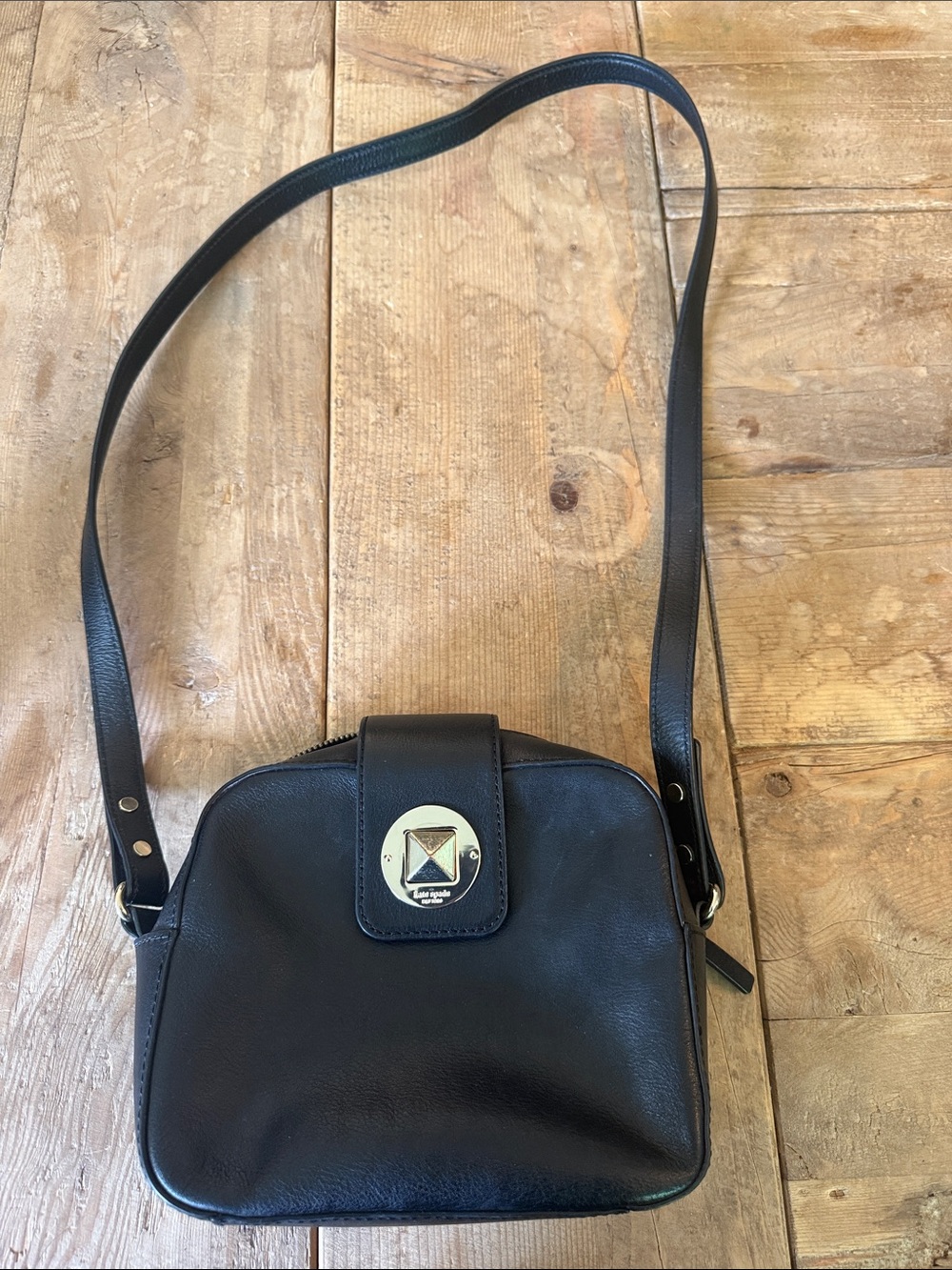 kate spade Black Leather Crossbody with Gold Turn-Lock